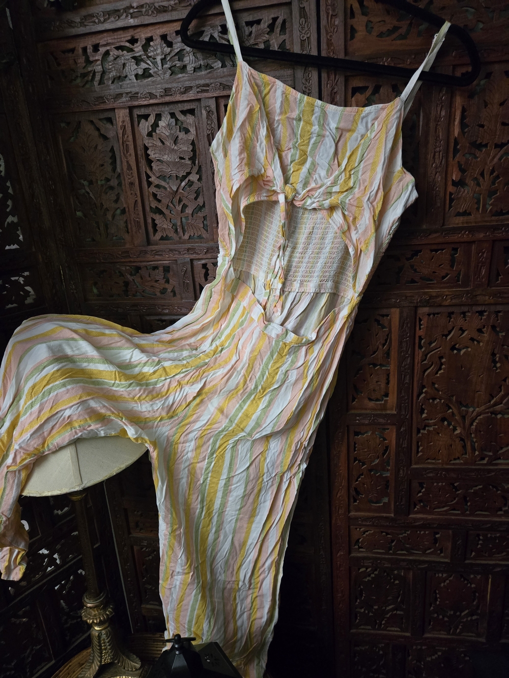 Striped Pastel Spaghetti-Strap Jumpsuit in Yellow & Pink